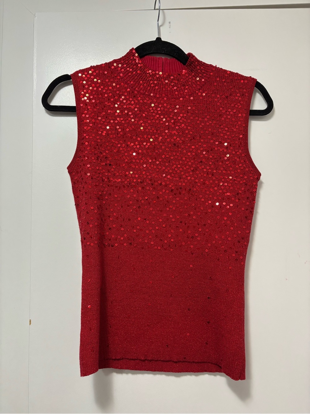 Sequin Mock Neck Sleeveless Top - Red